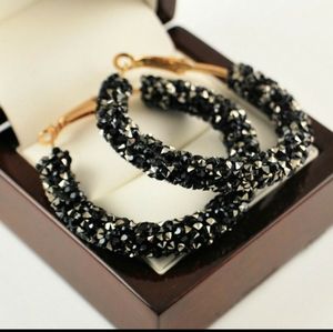 Black glitter hoop earrings